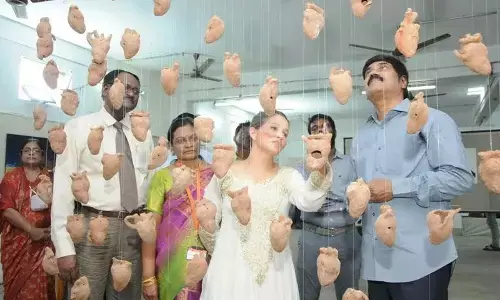 AU Vice Chancellor PVGD Prasad Reddy at art exhibition inaugurated at the AU in Visakhapatnam on Tuesday