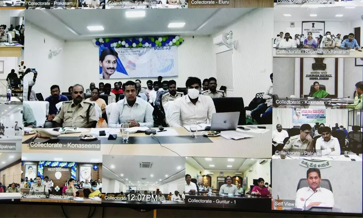 Chief Minister Y S Jagan Mohan Reddy reviews the cycolen situation with district collectors and officials through video conference on Wednesday