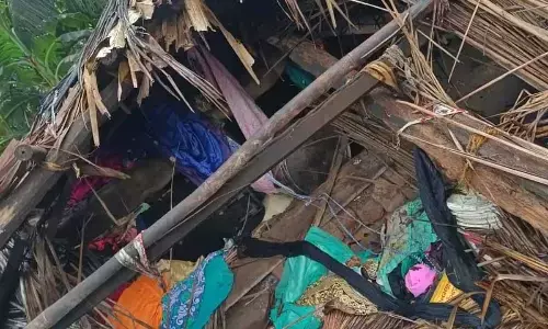 The collapsed hut in Kamanagaruvu village in the early hours of Wednesday