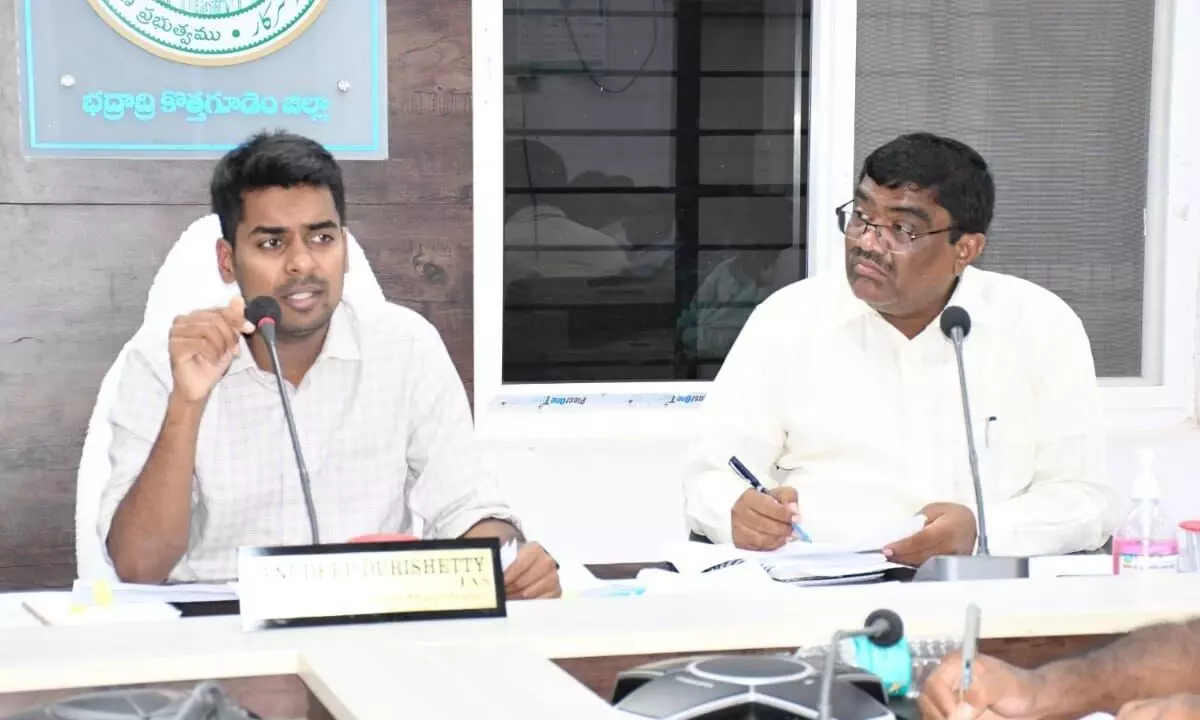 District Collector D Anudeep addressing officials at a meeting at his office in Kothagudem hall in his office on Thursday.
