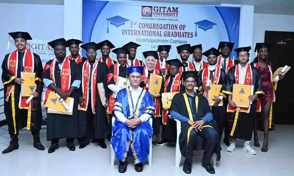 International students at the graduation ceremony organised at GITAM on Saturday in Visakhapatnam on Saturday