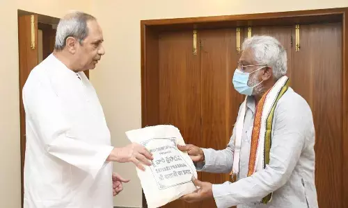 TTD Chairman Y V Subba Reddy presenting Srivari Prasadams to Odisha CM Naveen Patnaik in Bhubaneshwar on Saturday.