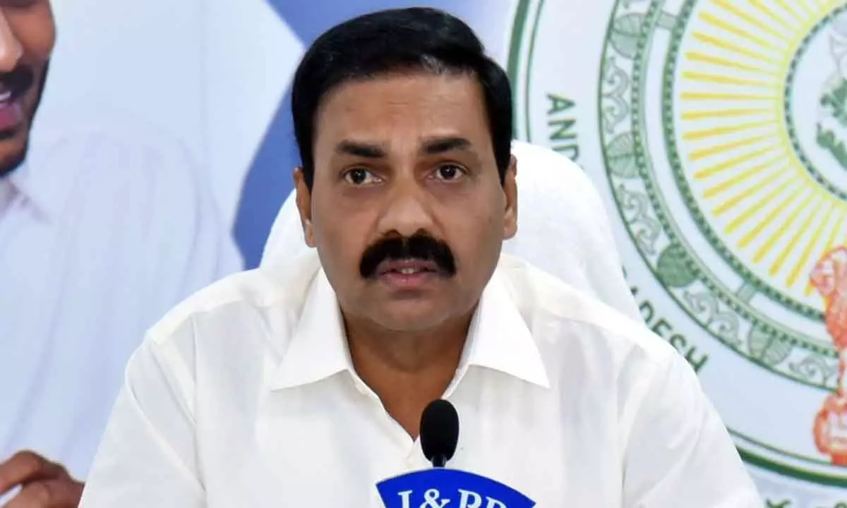 Minister for agriculture, Kakani Govardhan Reddy, addressing  a press conference at the Secretariat on Monday