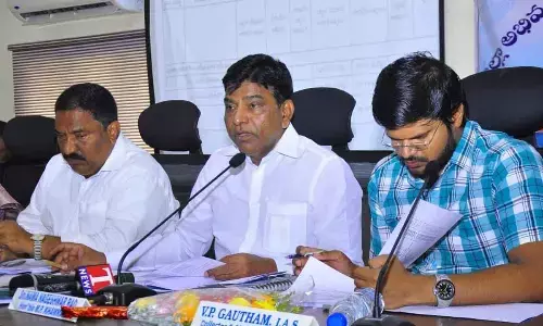 DISHA Committee Chairman and MP Nama Nageswara Rao speaking at the meeting in Khammam on Monday