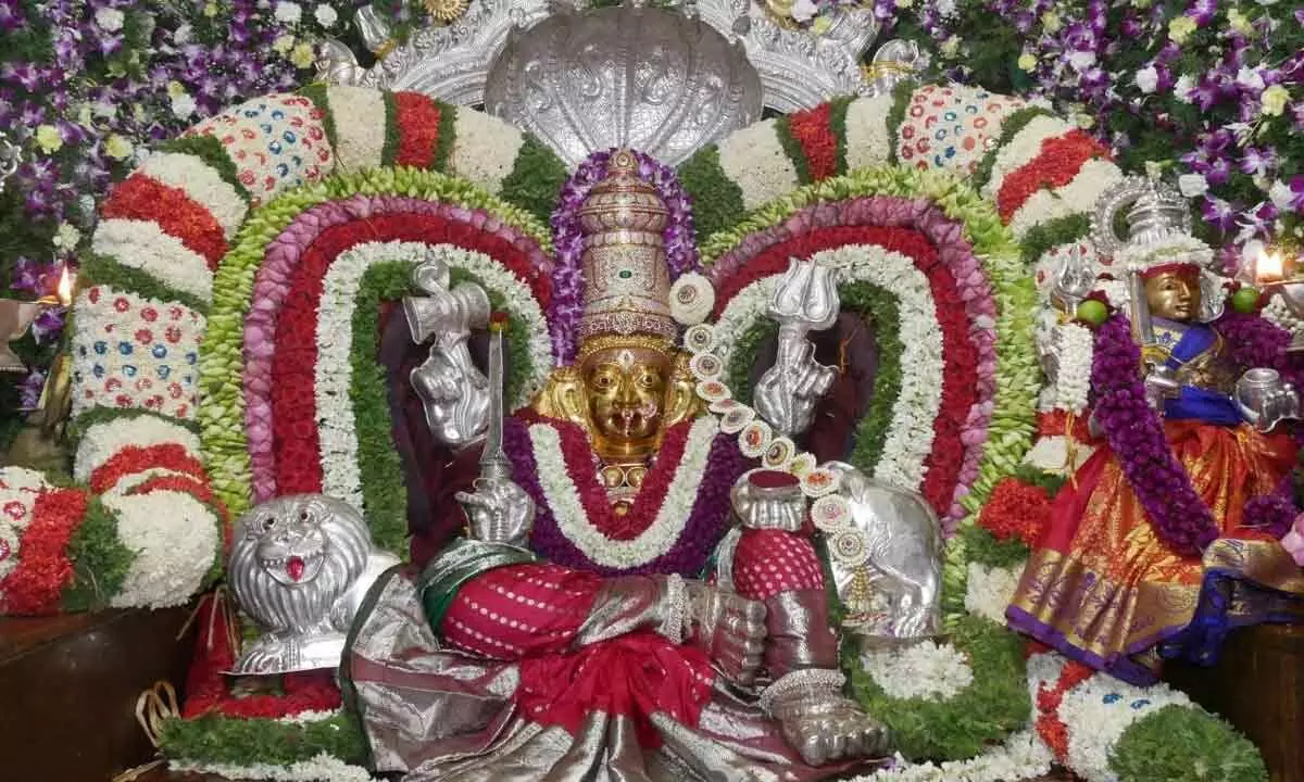 Goddess Gangamma in a special ‘Alankaram’ on the occasion of Jatara on Tuesday