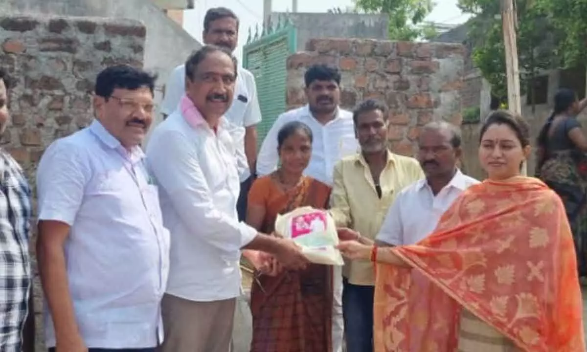 MLA Dr. Sanjay Kumar distributing Kalyana Lakshmi cheques to beneficiaries in Jagtial on Tuesday