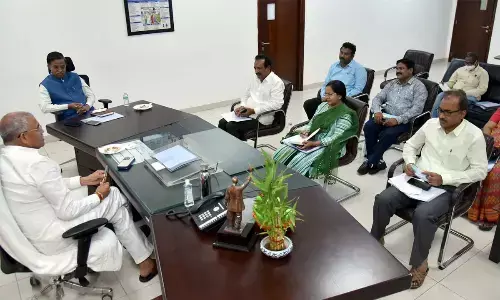 BC welfare minister Chelluboyina Srinivasa Venugopala Krishna holds a review with officials at the Secretariat on Tuesday