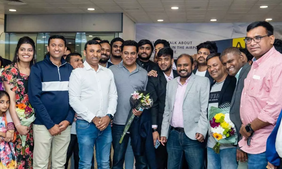 KTR arrives in London, receives grand welcome