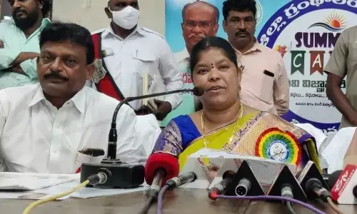 Mayor G Hari Venkata Kumari and MLC Varadhu Kalyani at the inaugural of the science summer camp in Visakhapatnam on Wednesday