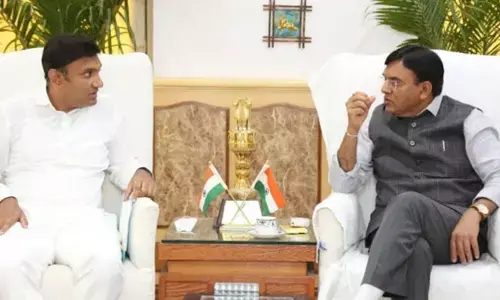 Health Minister Dr K Sudhakar and Union Health Minister Dr Mansukh Mandaviya