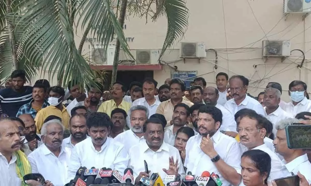 TDP fact-finding committee members addressing the media at Govt General Hospital in Kakinada on Saturday