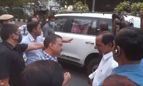 KCR with Arvind Kejriwal in New Delhi