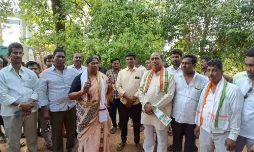 AICC Women’s wing general secretary and Mulugu MLA Seethakka alias Danasari Anasuya speaking at a programme in Mangapet mandal  in Mulugu district on Sunday