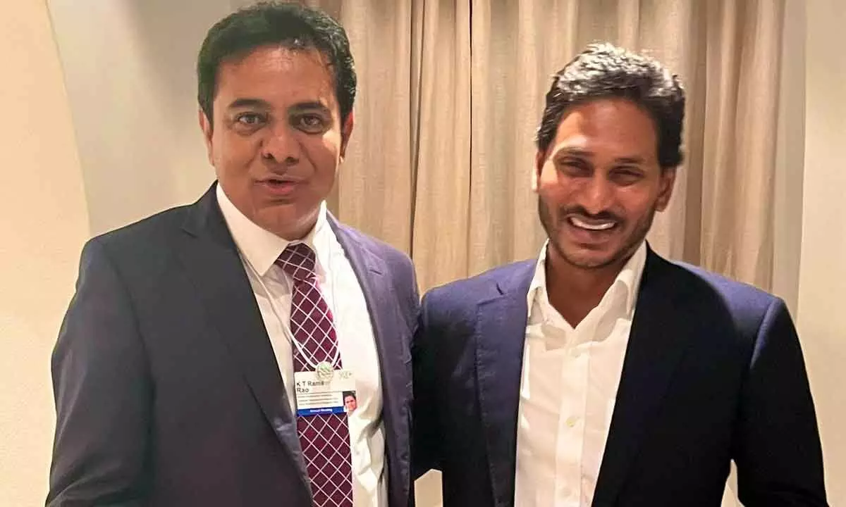 Telangana IT and Industries Minister KTR and AP CM YS Jagan Mohan Reddy at the 52nd World Economic Forum meeting in Davos