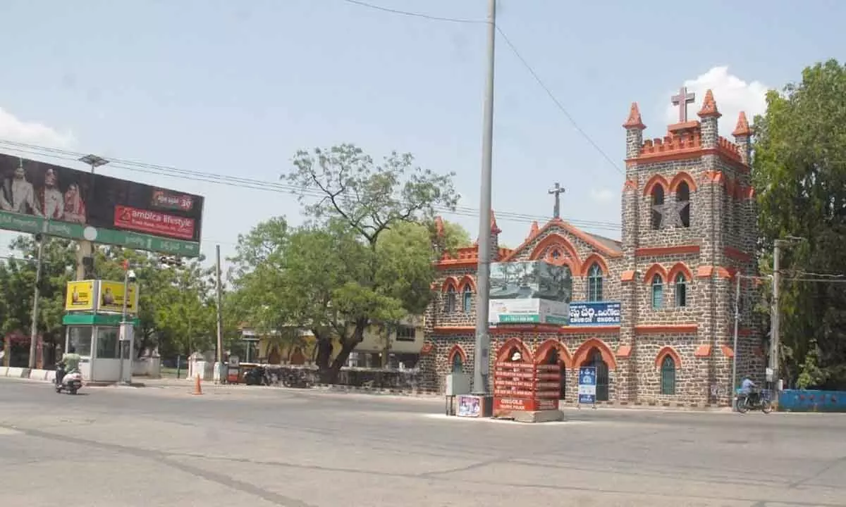 Church Centre in Ongole, one of the busy traffic islands in town, wear a deserted look on Tuesday