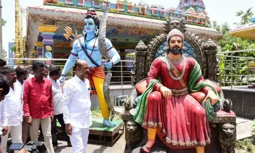 State BJP chief B Sanjay Kumar inspecting statues in Karimnagar on Tuesday