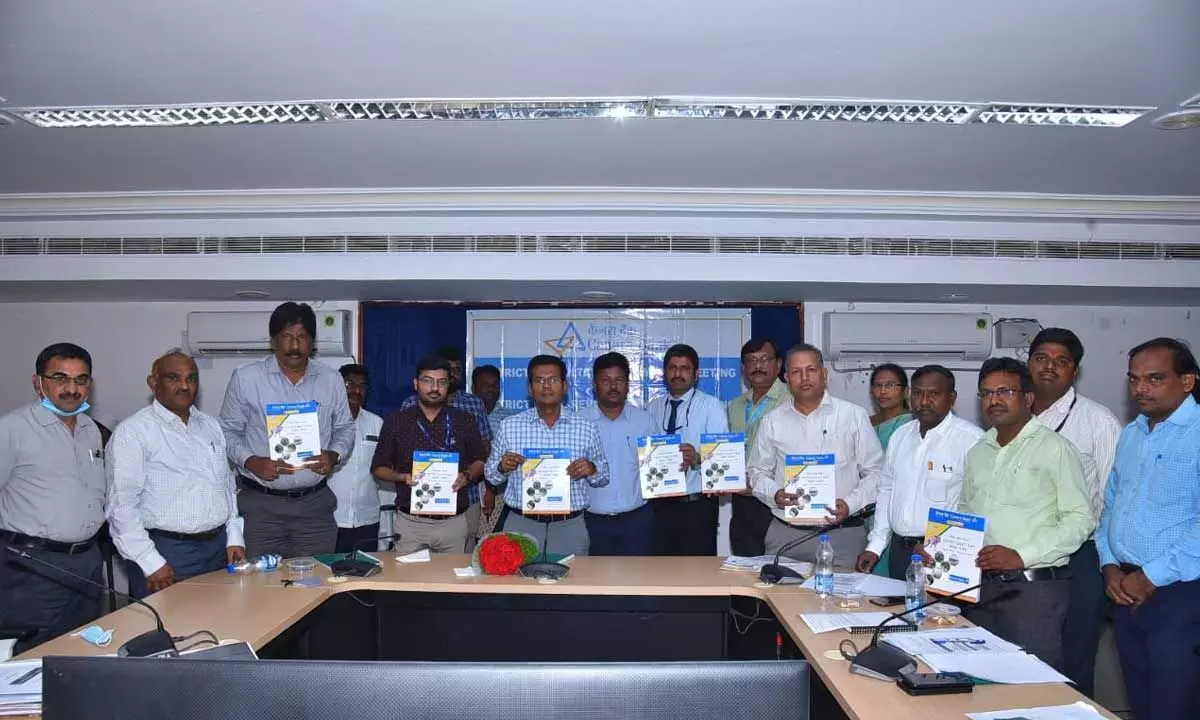 Prakasam District collector AS Dinesh Kumar releasing annual credit plan for the district at the Collectorate in Ongole on Wednesday