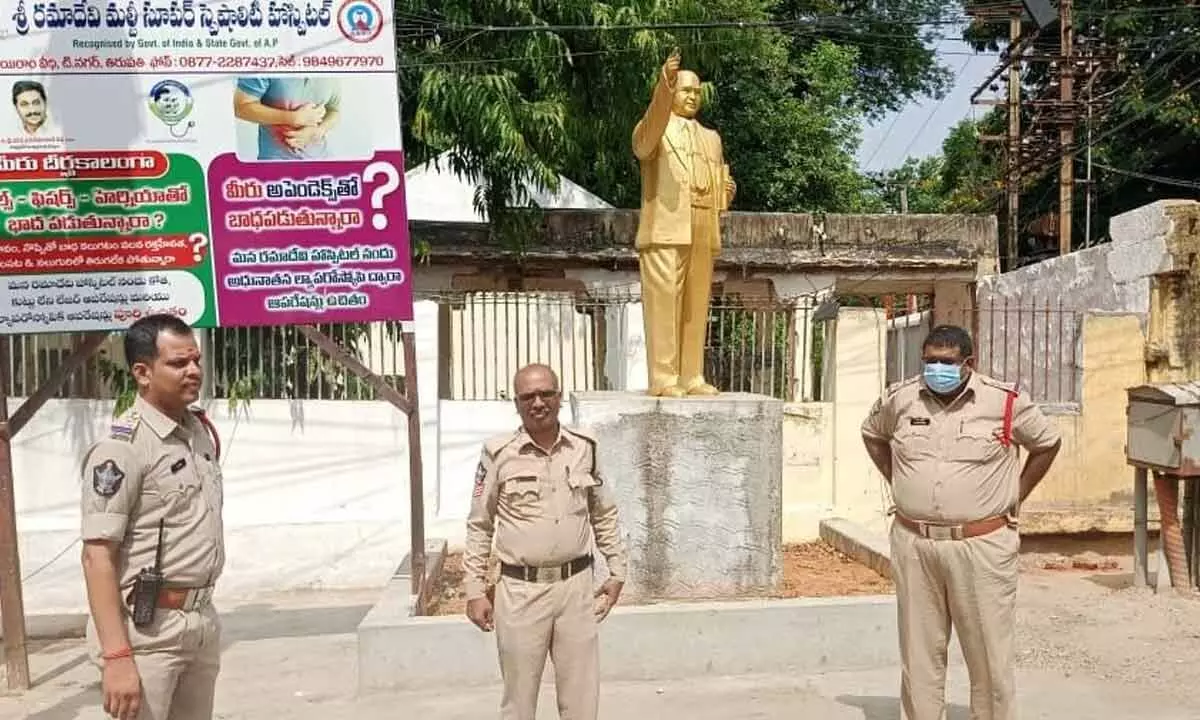 Police officials at Ambedkar statue near Old Maternity Circle in Tirupati
