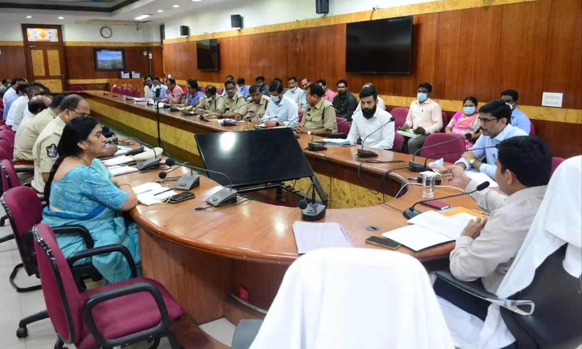 District Collector A Mallikarjuna addressing the officials from various departments at the road safety committee meeting held at Collectorate in Visakhapatnam on Wednesday