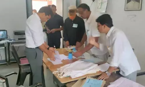 District collector P Uday Kumar inspecting a SSC centre where class 10 students are writing board exams on Wednesday