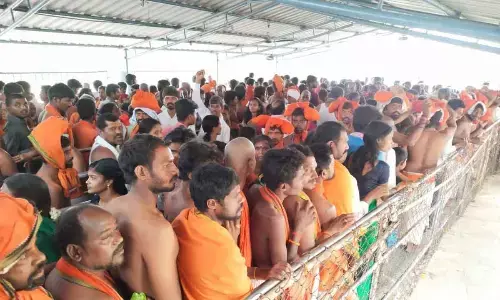 Devotees of Hanuman thronging the Lord Rama temple in Bhadrachalam on Wednesday