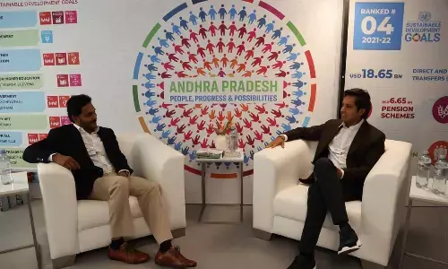 Chief Minister YS Jagan Mohan Reddy with Aditya Mittal, CEO of ArcelorMittal, at the World Economic Forum in Davos