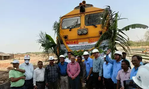 Director (operations) S Chandrashekar launching the SCCL new railway line of Kothagudem-Sathupally at Sathupally on Saturday
