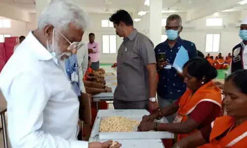 TTD Chairman Y V Subba Reddy inspecting TTD’s marketing godown in Tirupati on Saturday
