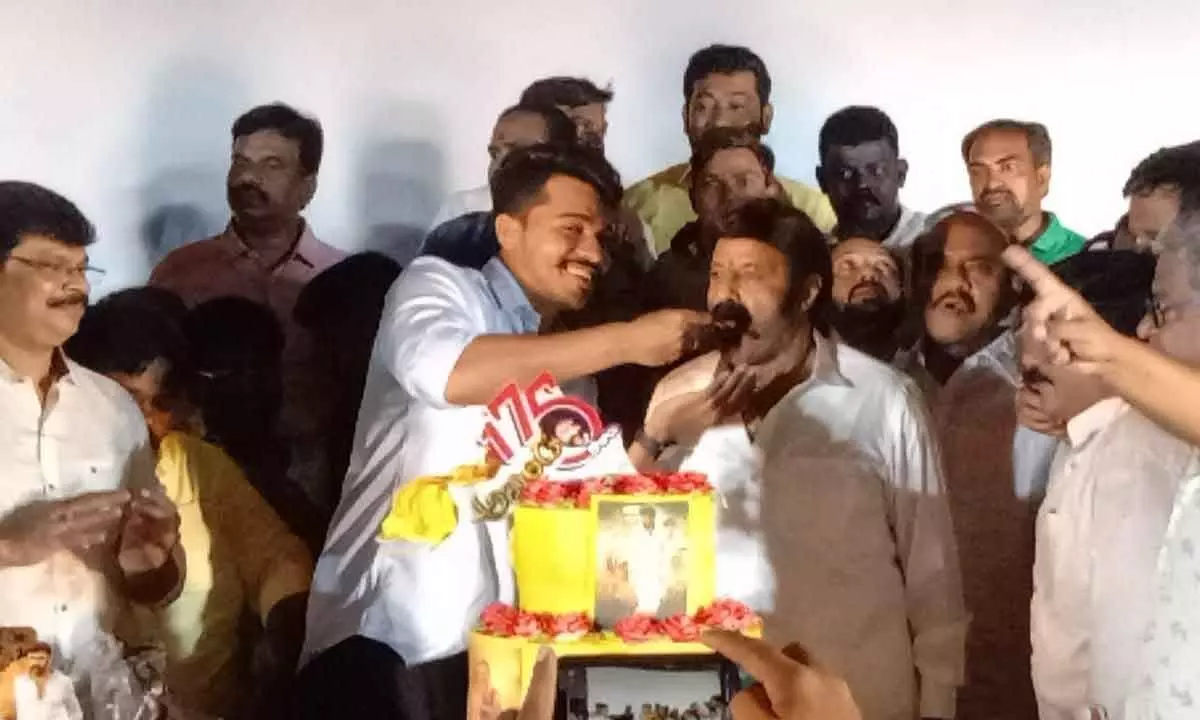 MLA and actor Nandamuri Balakrishna participating in the silver jubilee celebrations of Akhanda movie at Ramakrishna theatre in Chilakaluripet on Sunday