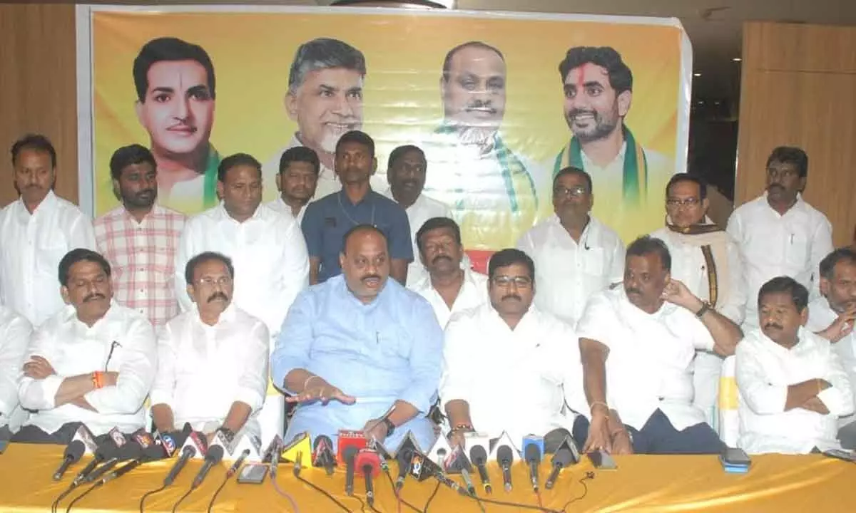 TDP AP president K Atchannaidu speaking at a press meet in Ongole on Sunday