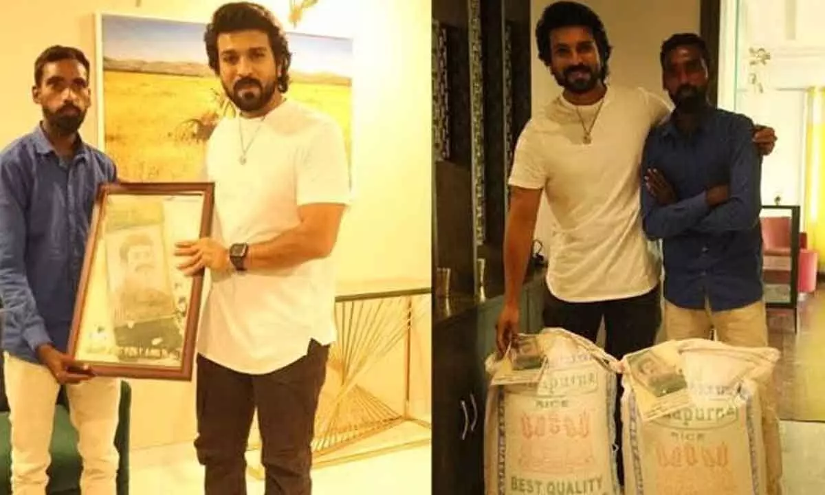Super fan meets Ram Charan, gifts him a portrait made with rice