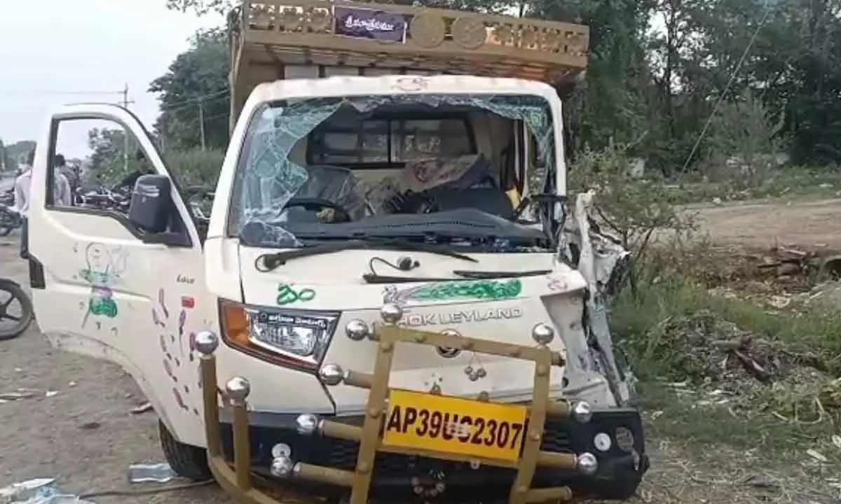 The mini-truck involved in the accident at Rentachintala on Sunday night