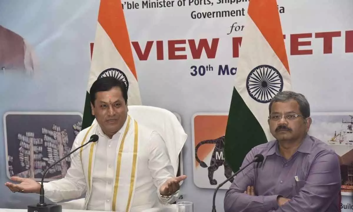 Union Minister Sarbananda Sonowal speaking at a press conference in Visakhapatnam on Monday