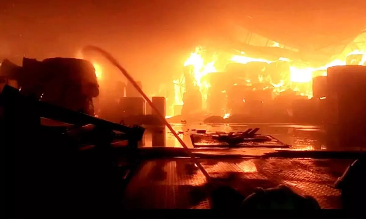 A massive fire broke out in a warehouse