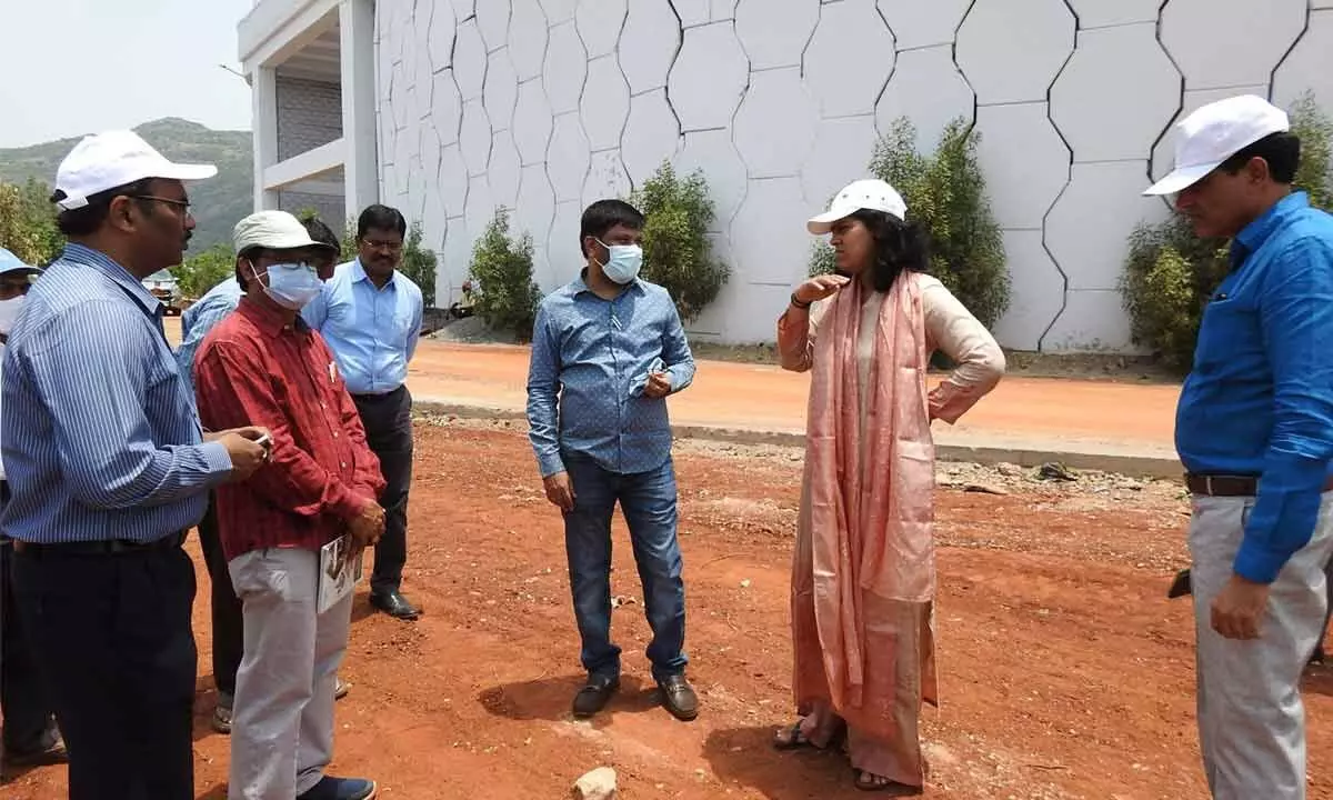 GMC Commissioner Keerthi Chekuri reviewing arrangements for inauguration of Jindal Power Project by Chief Minister YS Jagan Mohan Reddy, at Naidupet on Wednesday