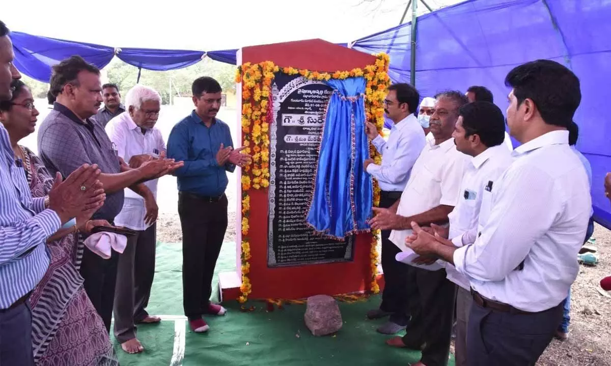 District Collector M Venugopala Reddy laying foundation for the construction of Skill Development Centre on the premises of Nallapadu Polytechnic College in Guntur on Wednesday