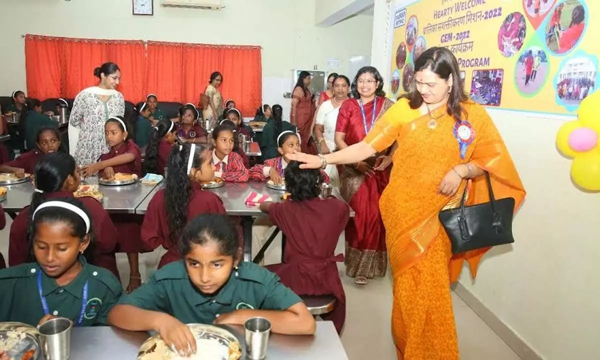 NTPC - Sanyukta Mahila Samiti and Noida president Kiran Singh visiting the girls participating in the summer residential training programme in Visakhapatnam on Thursday