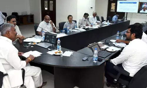 Minister for energy Peddireddi Ramachandra Reddy addressing a review meeting on power generation at the Secretariat in Velagapudi on Thursday