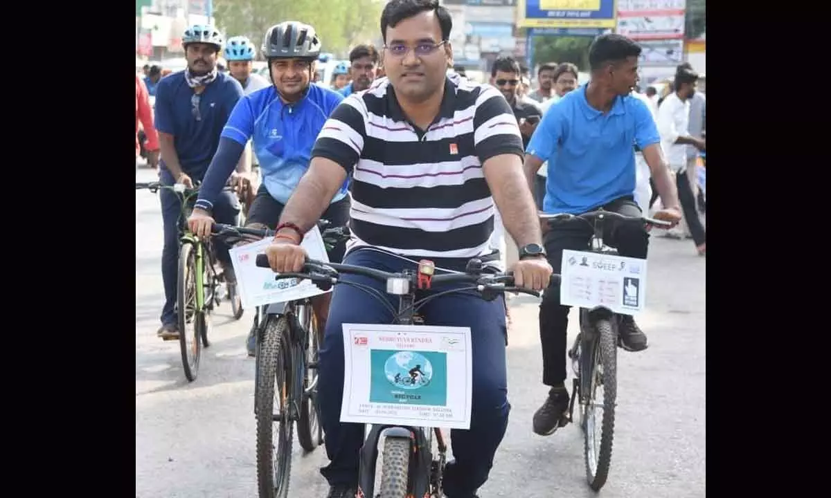 Motivate people to take up cycle riding: Collector K V N Chakradhar Babu