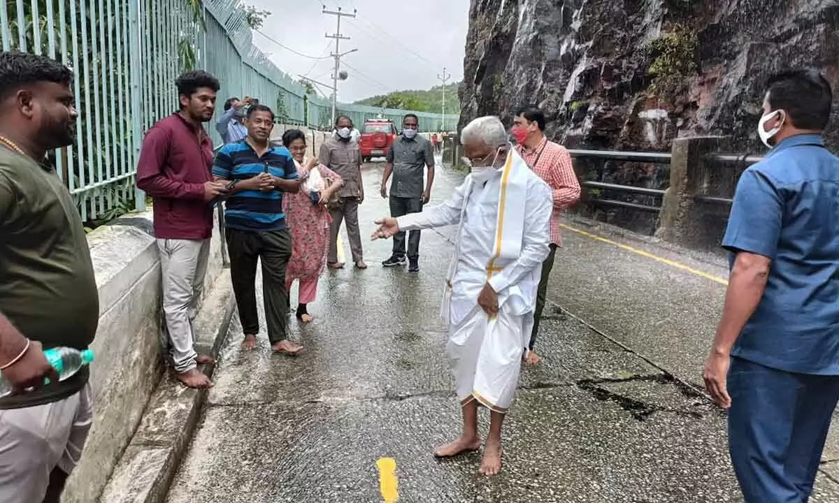 TTD Chairman YV Subba Reddy interacting with devotees on first ghat road in Tirumala on Saturday