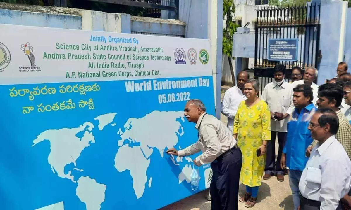 Signature campaign being held on World Environment Day in Tirupati on Saturday.