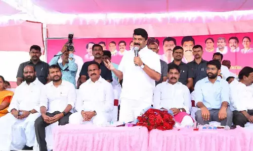 Minister Talasani Srinivas Yadav addressing a public meeting in Nizamabad on Saturday