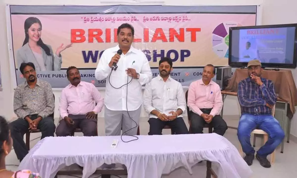 DLSA secretary K Syambabu speaking at an awareness programme organised by Brilliant Computer Institute in Ongole on Sunday