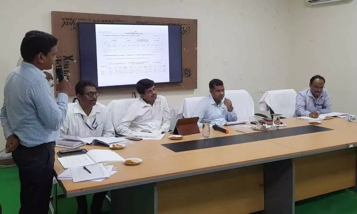 Konaseema District Collector Himanshu Shukla speaking at a video conference of Bankers’ Consultative Committee meeting in Amalapuram on Sunday