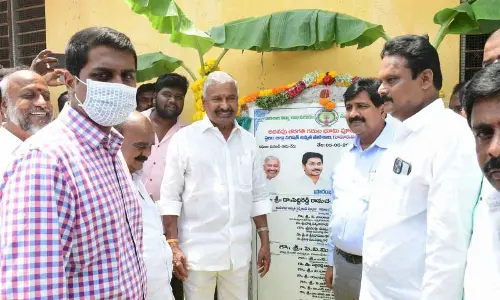 Energy Minister P Ramachandra Reddy inaugurating additional classrooms in a programme held at Gudur in Punganur mandal on Sunday.