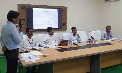Konaseema District Collector Himanshu Shukla speaking at a video conference of Bankers’ Consultative Committee meeting in Amalapuram on Sunday