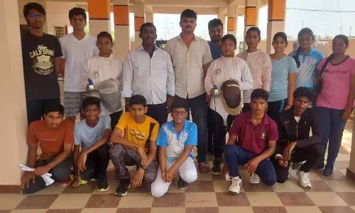 Prakasam district fencing team with their coaches after selections in Ongole on Sunday