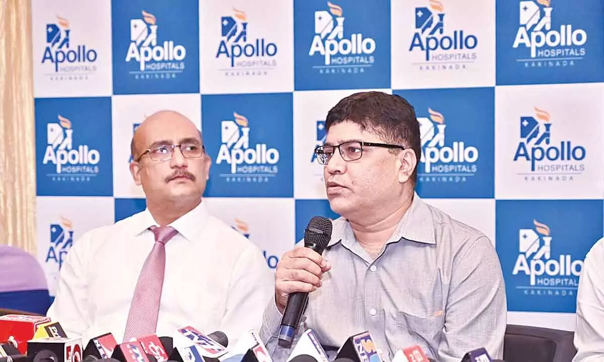 Apollo Hospital Deputy Medical Superintendent Dr PP Chatterjee addressing the media in Kakinada on Tuesday