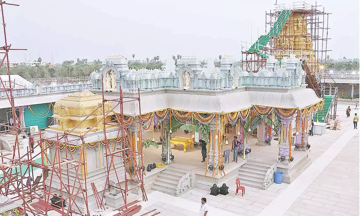 Sri Venkateswrwara temple of TTD at Venkatapalem in Tullur mandal in Amaravati getting ready for Maha Samprokshanam