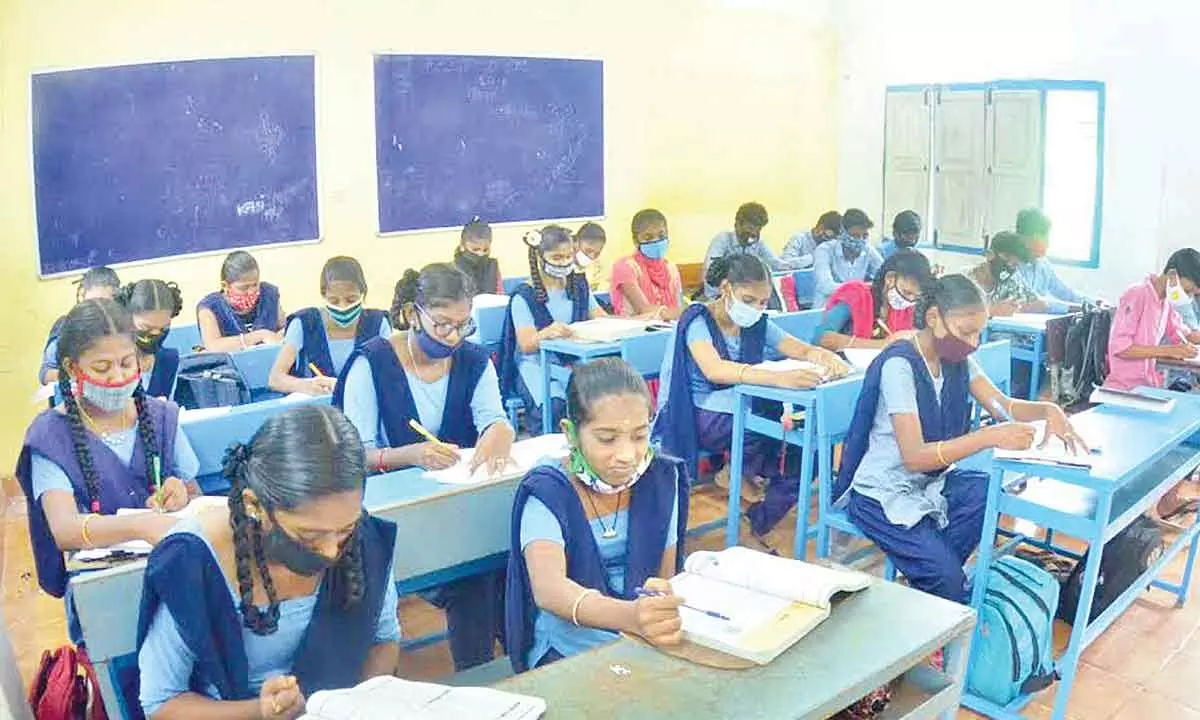 Students attending classes when the school reopened after two years of gap in Visakhapatnam. (File picture)